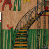 <b>Ruelle de Montreal</b><br/>Gouache acrylique sur panneau de bois et collage<br/>9 X 9 pouces<br/>Avril 2014